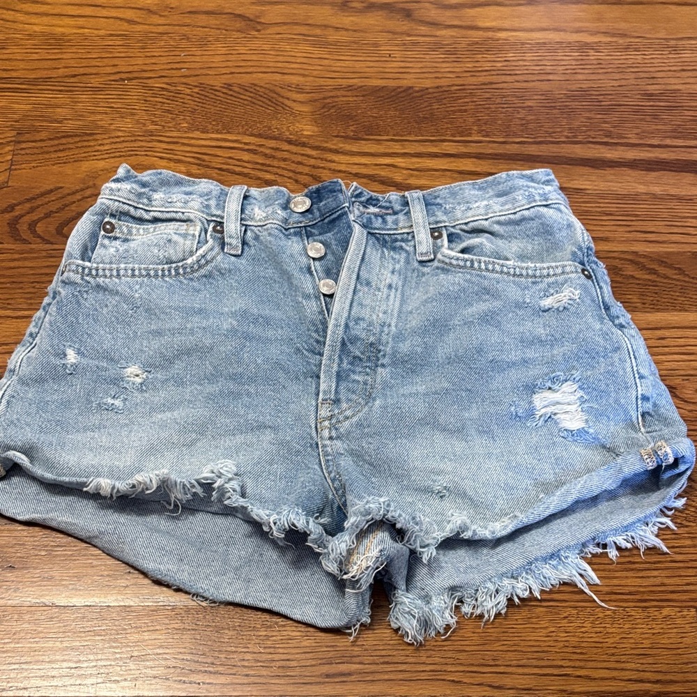 We The Free Light Blue Frayed Jean Shorts